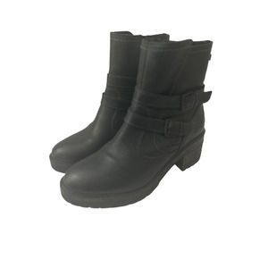 BullBoxer Jade Ankle Moto Boots Black Leather Chunky Rugged Bootie Womens 10